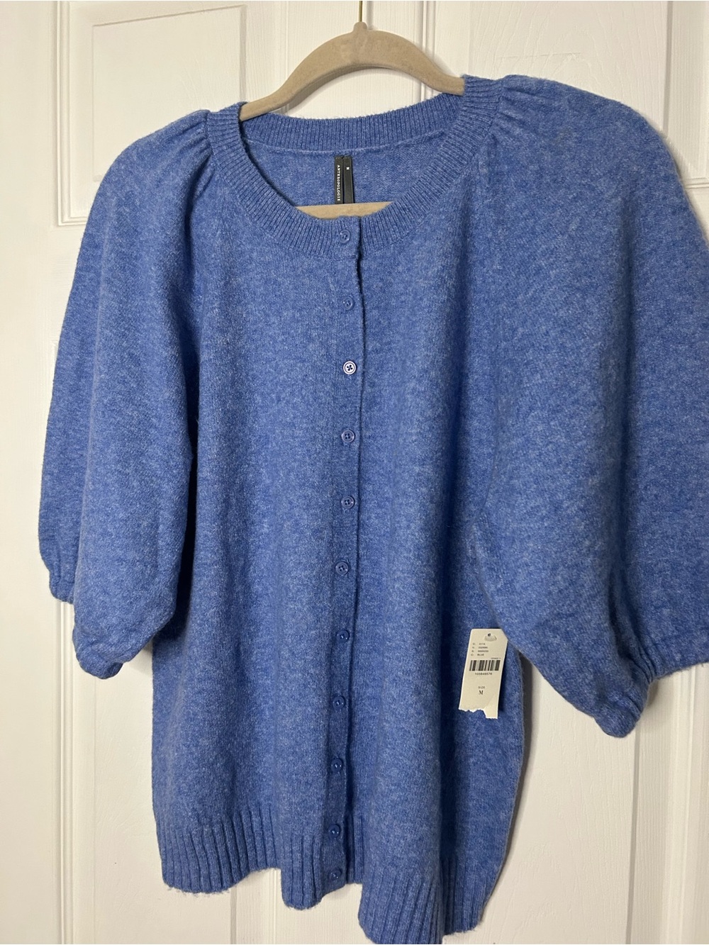Anthropologie Puff-Sleeve Cardigan Sweater Heather Cornflower - Picture 6 of 14